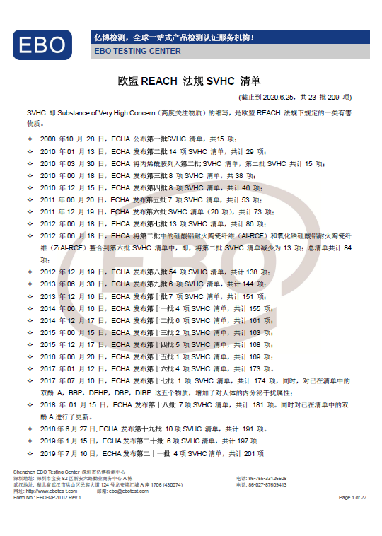 REACH最新物质清单